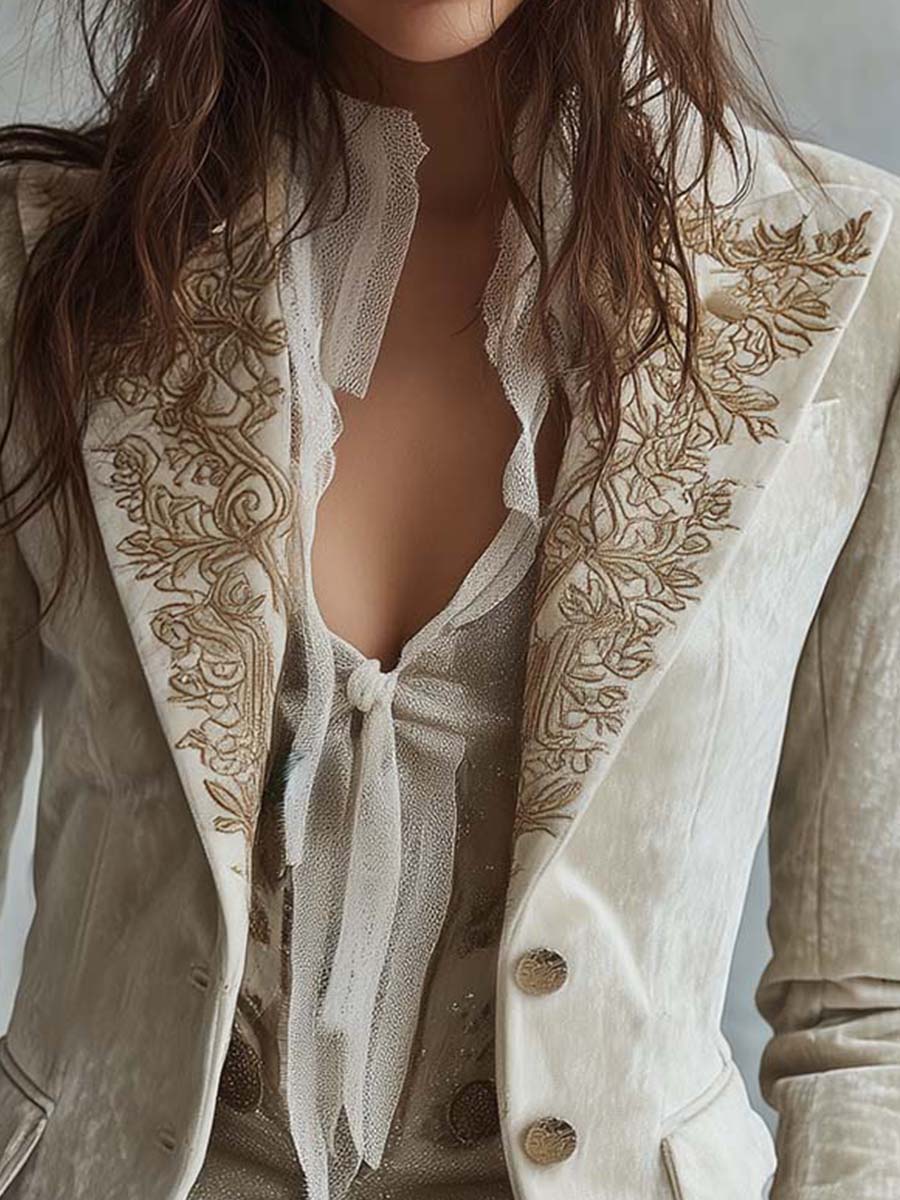 Jenna - Women’s Ivory Embroidered Tailored Blazer