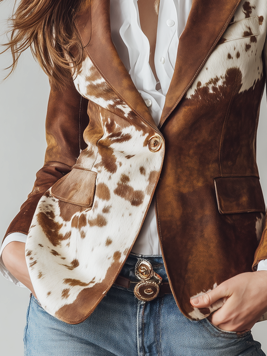 Tasha - Women’s Vintage Cow Print Eco Friendly Blazer