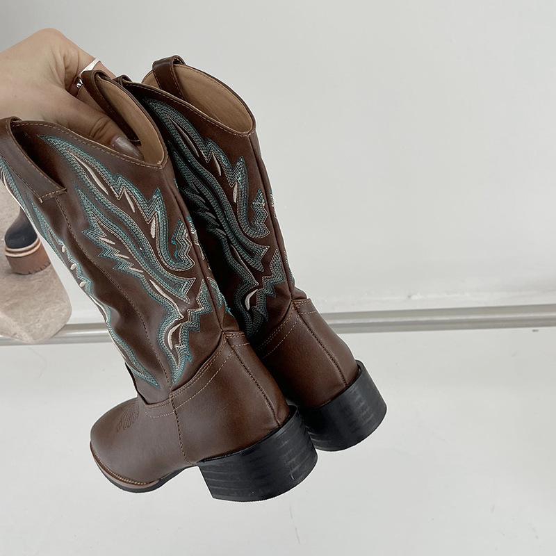 Genevieve - Embroidered Mid-Calf Boots