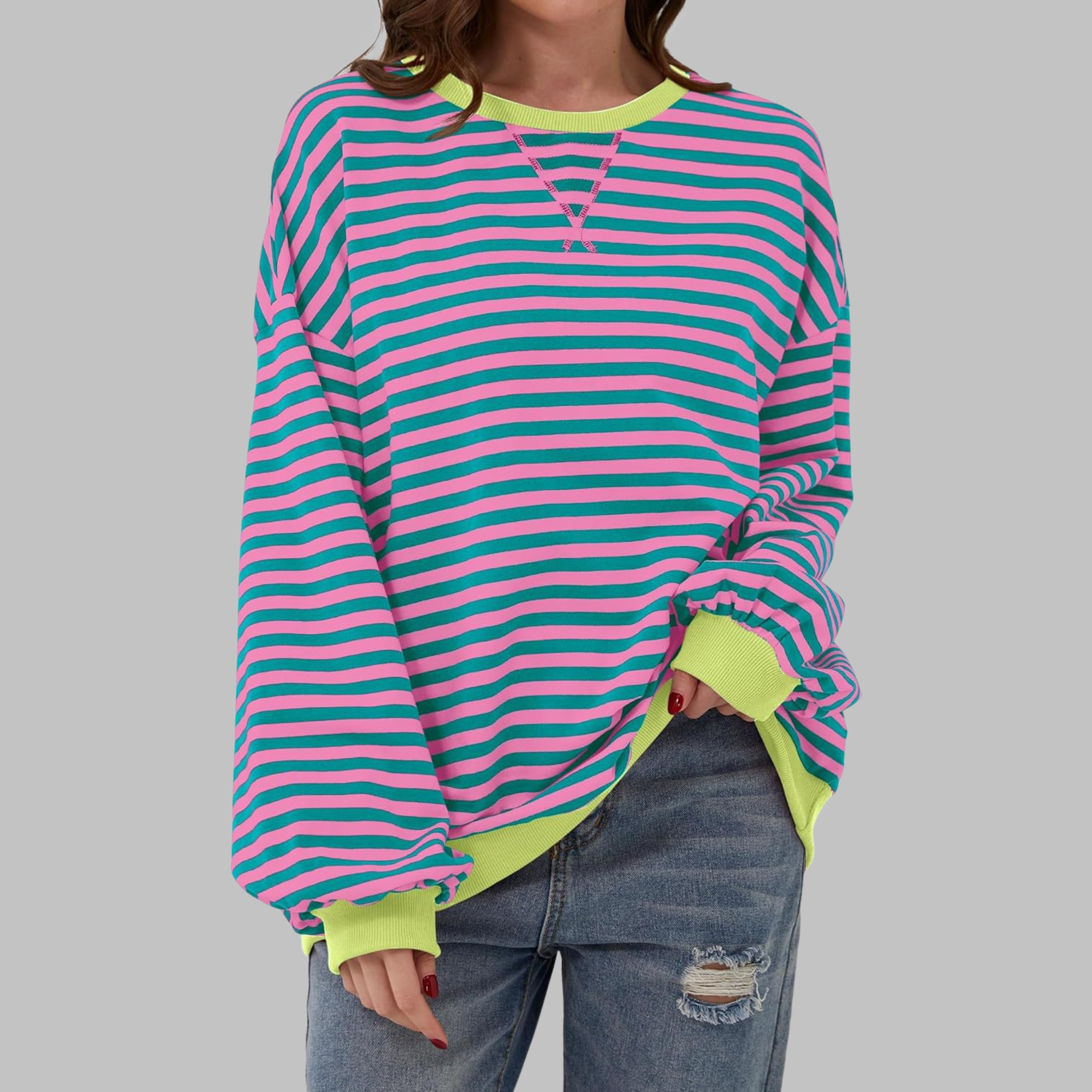 Selenne - Casual Long Sleeve Striped Sweatshirt