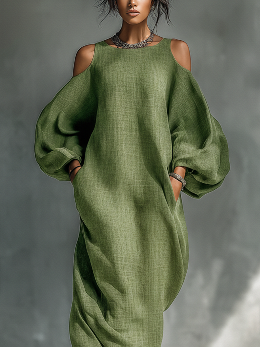 Sharlyn - Flowing Cold-Shoulder Maxi Dress
