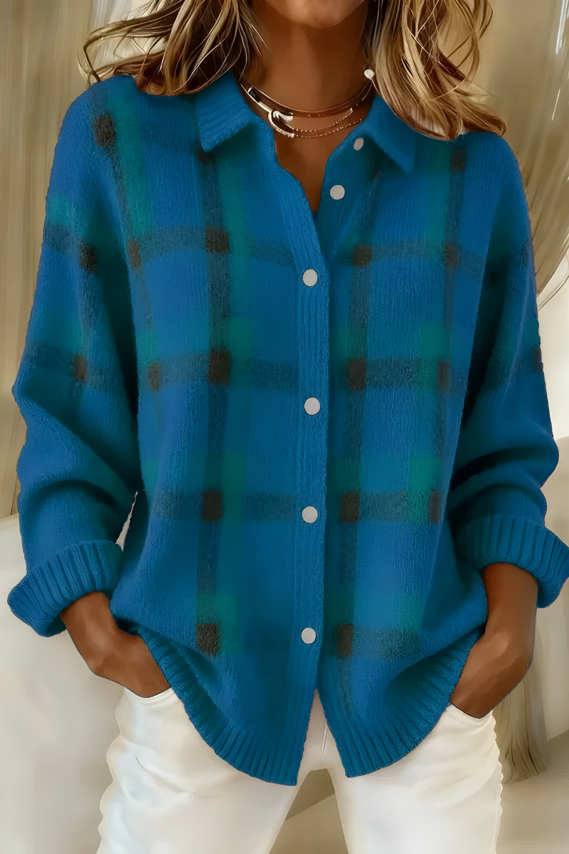 Waverly – Plaid Button-Up Knit Jacket