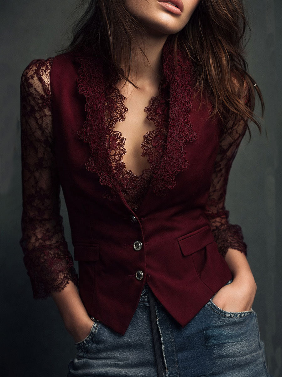 Callie – Black Lace Sleeve Blazer