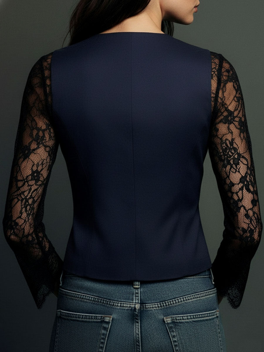 Callie – Black Lace Sleeve Blazer