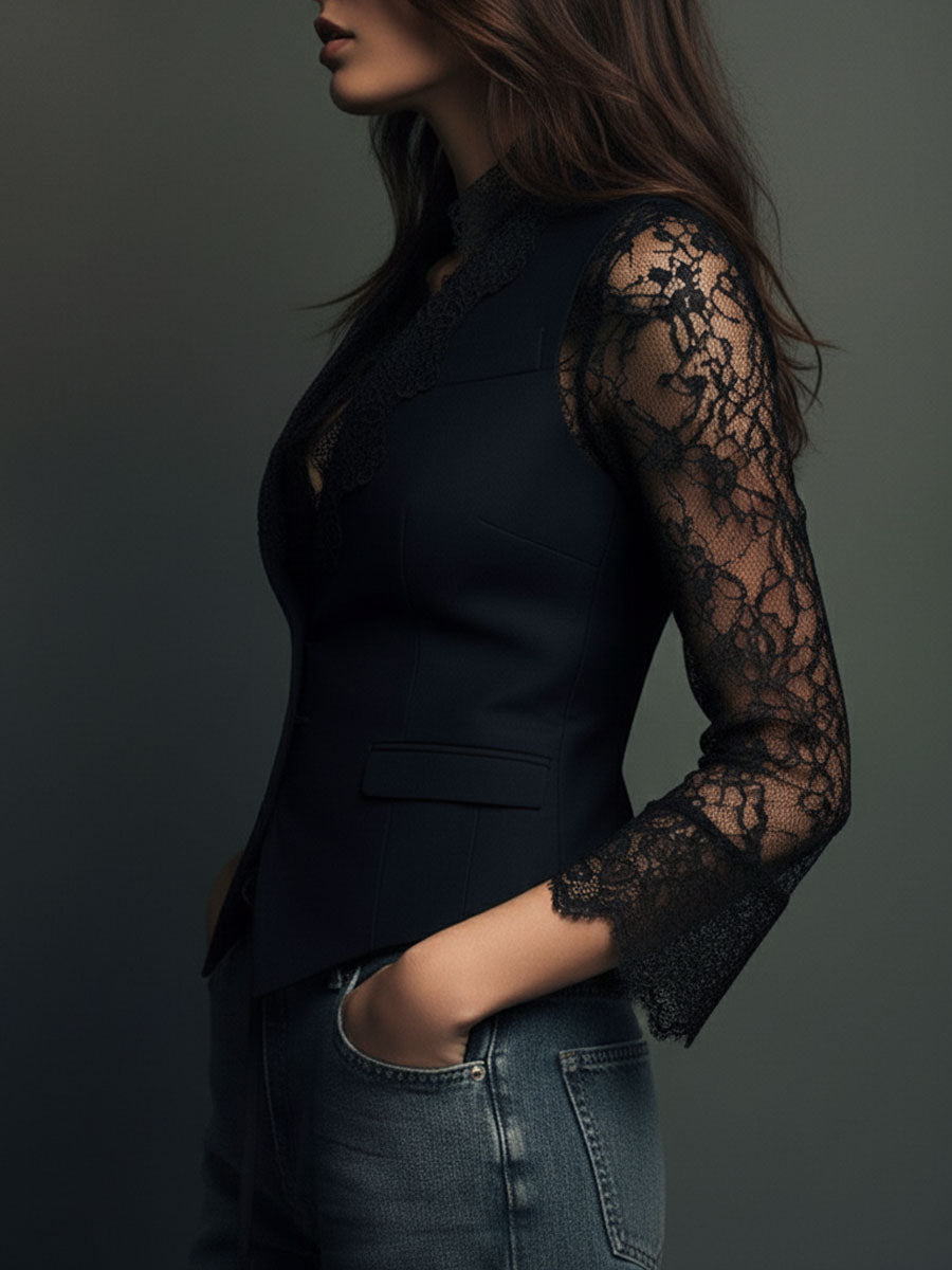 Callie – Black Lace Sleeve Blazer