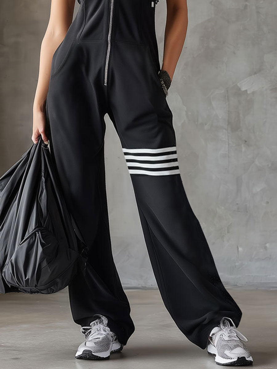 Evira - Retro Sports Jumpsuit with Hood and Stripes