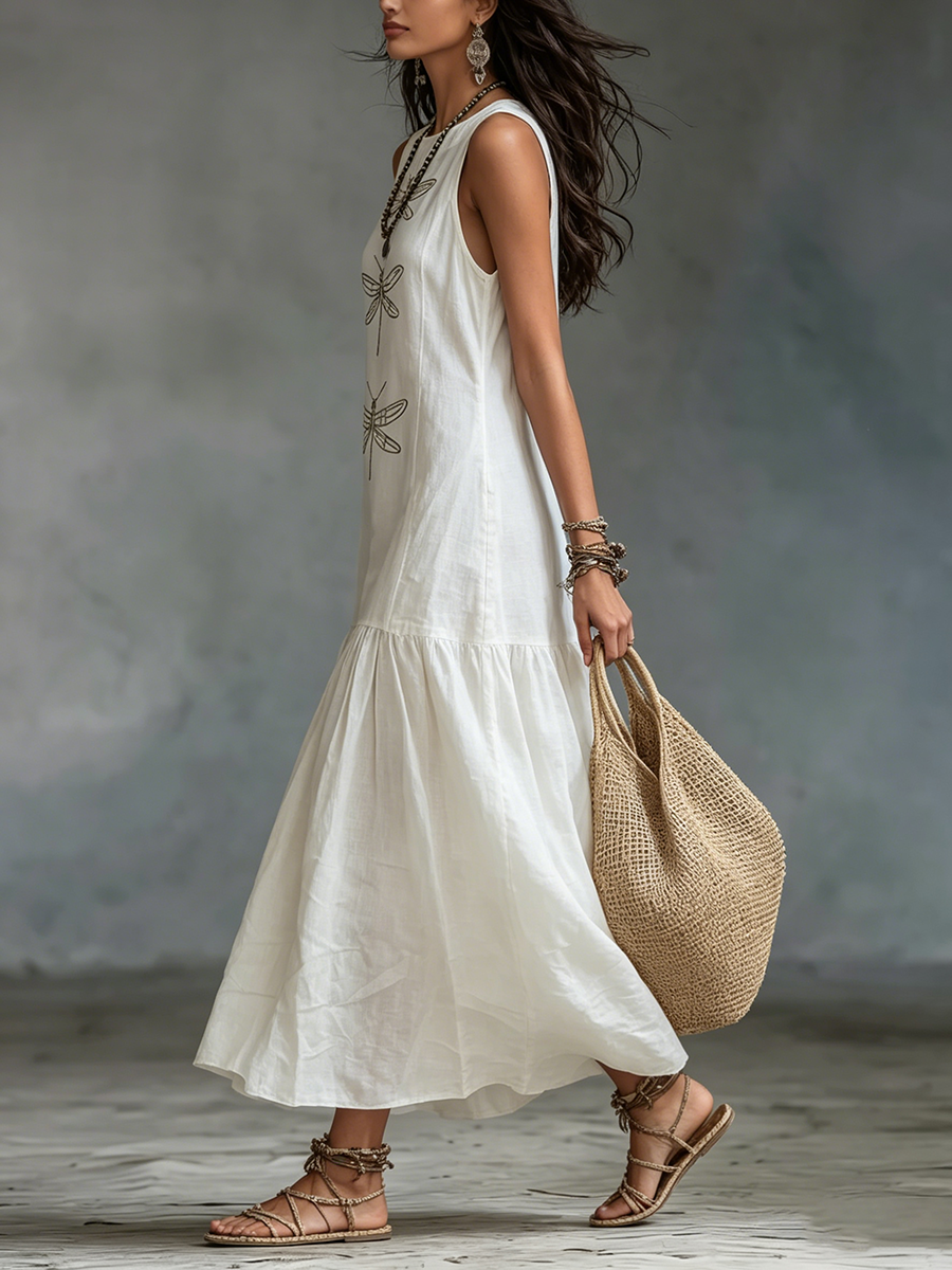 Geneva - Sleeveless Cotton Linen Maxi Dress