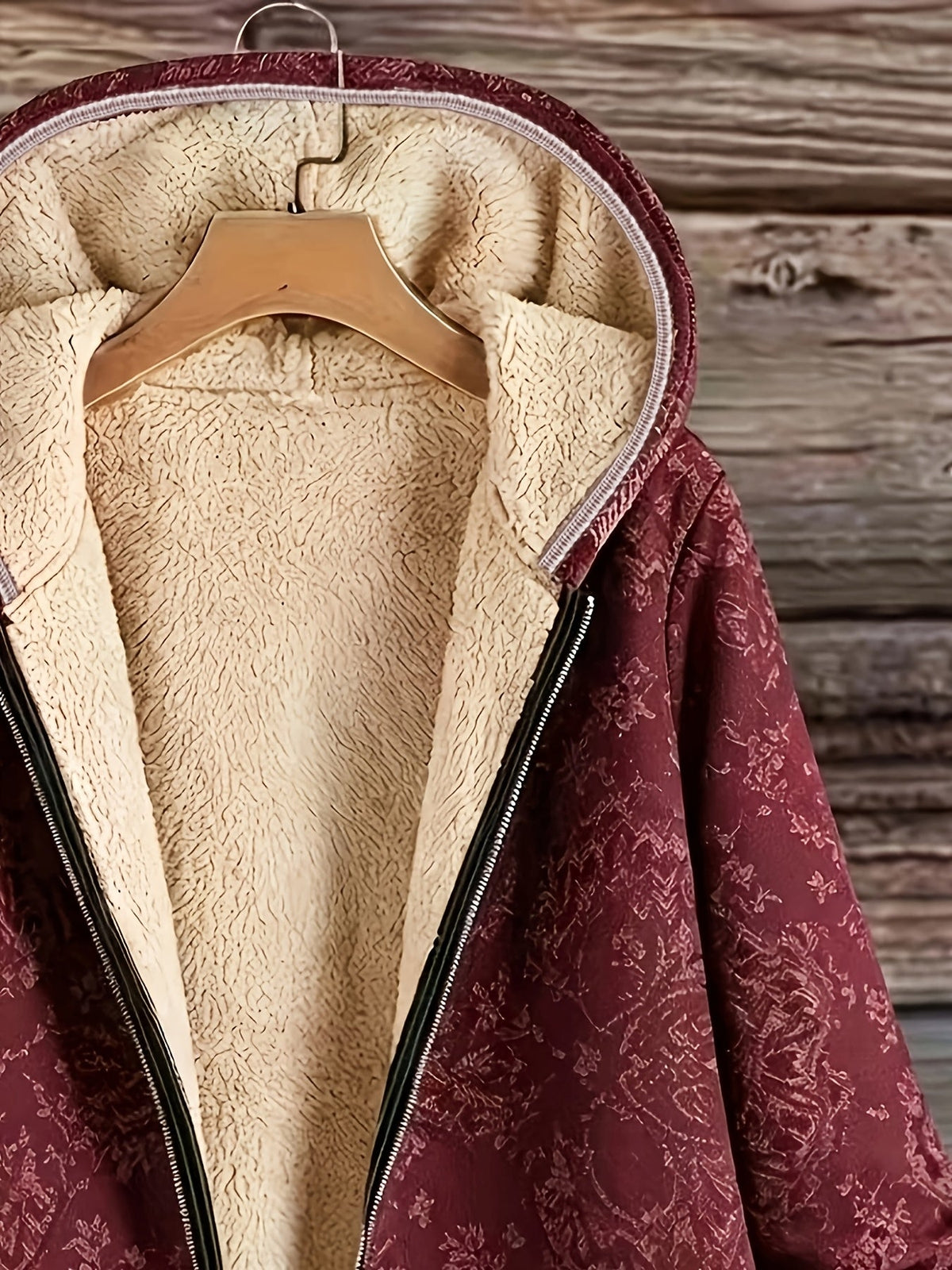 Nina – Fleece-Lined Floral Hooded Coat