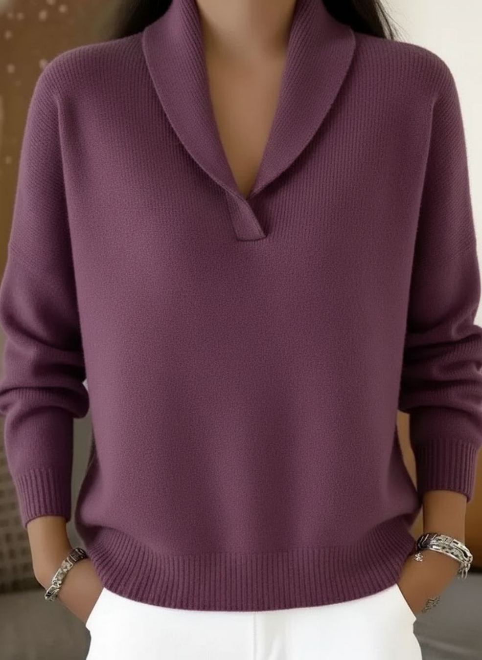 Berkley - Soft V-Neck Shawl Sweater