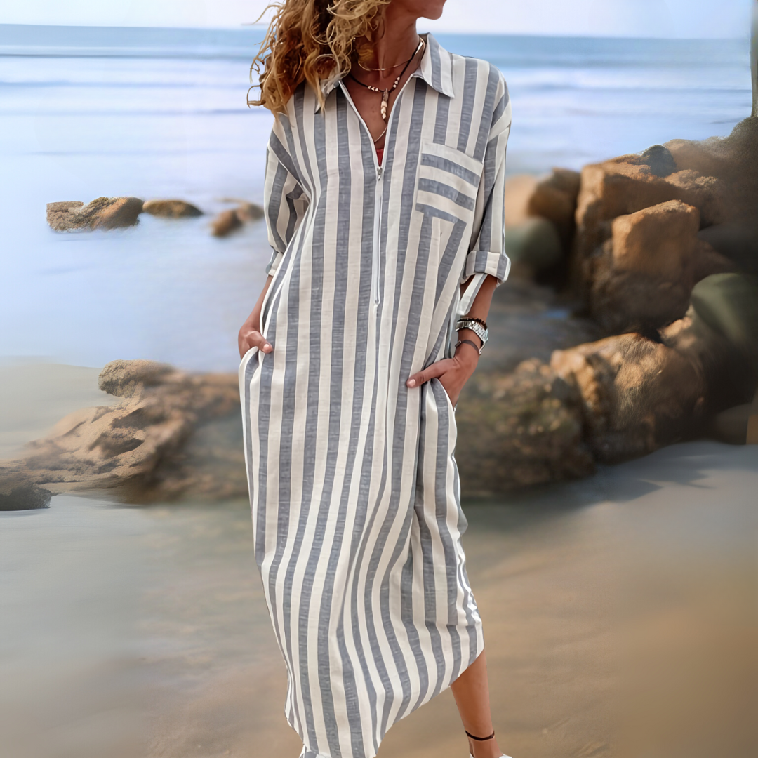 Zia – Elegant Striped V-neck Dress