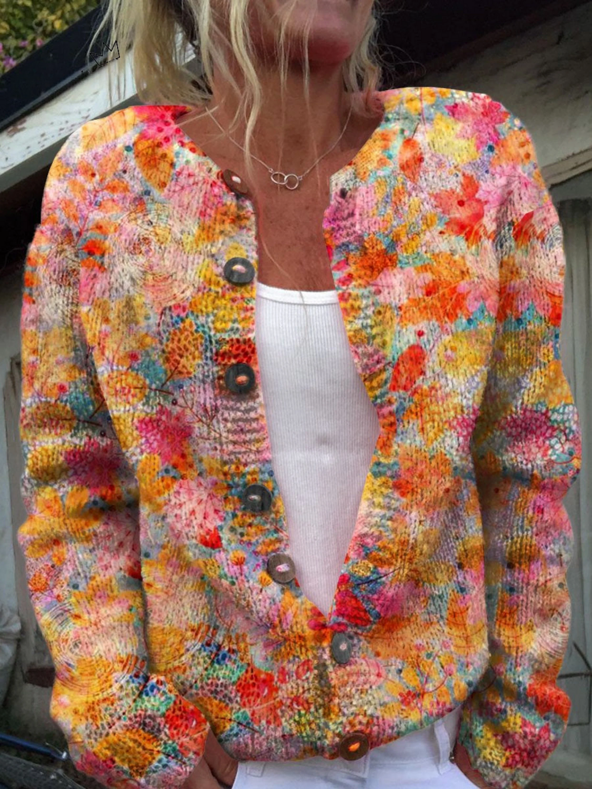 Miranda - Floral Print Buttoned Casual Cardigan