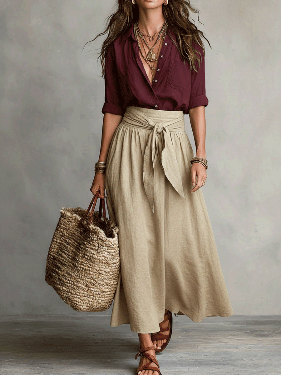 Iris - Elegant Boho Satin Skirt Set