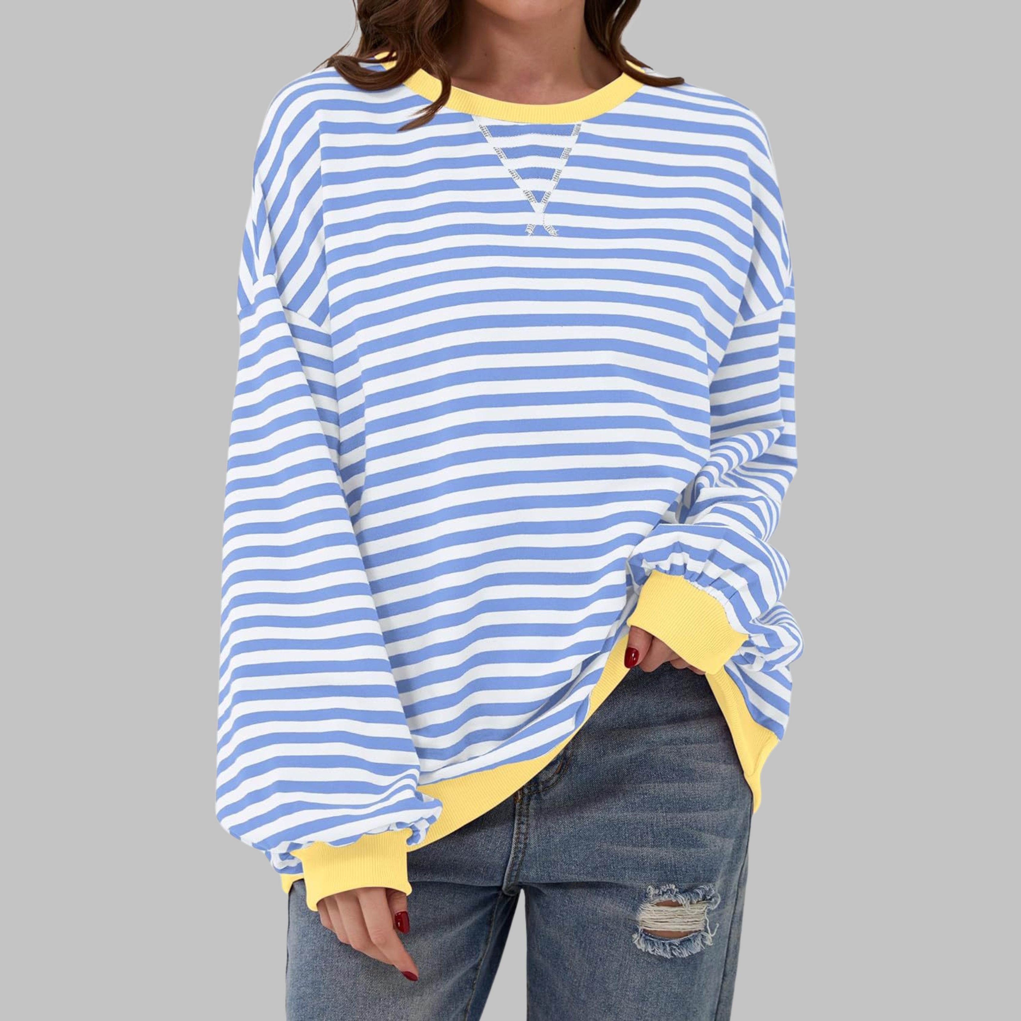 Selenne - Casual Long Sleeve Striped Sweatshirt
