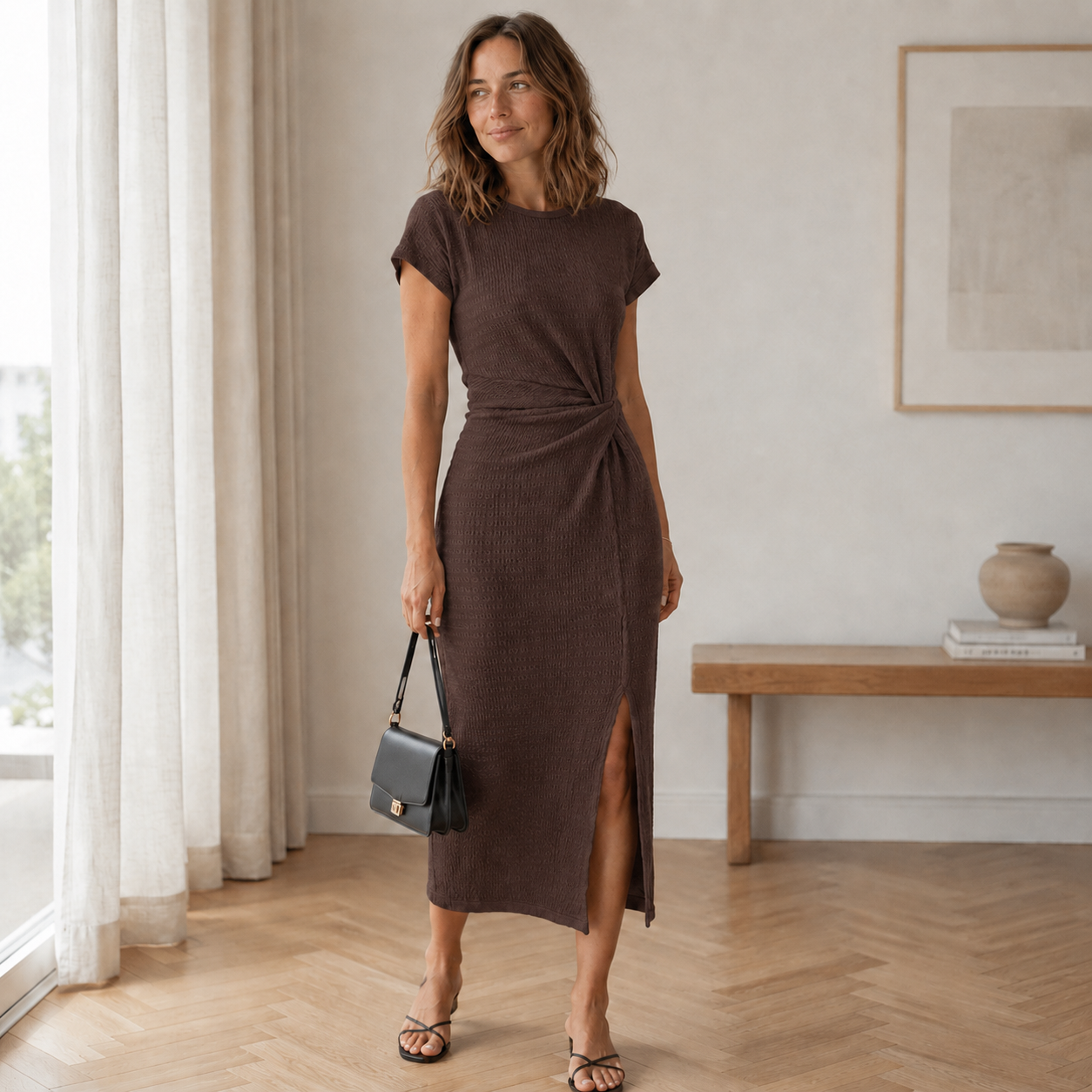 Pricila - Ribbed Knotted Midi Dress