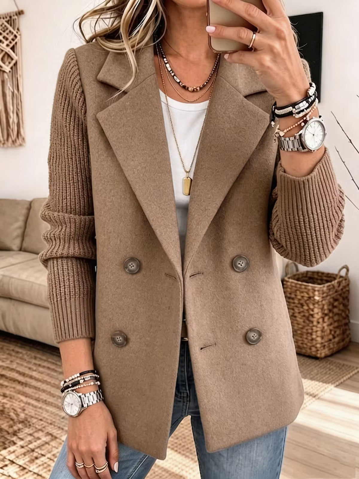 Samara - Textured Blazer with Knit Sleeves
