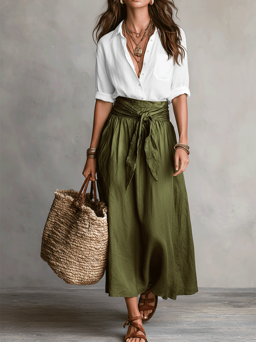 Iris - Elegant Boho Satin Skirt Set