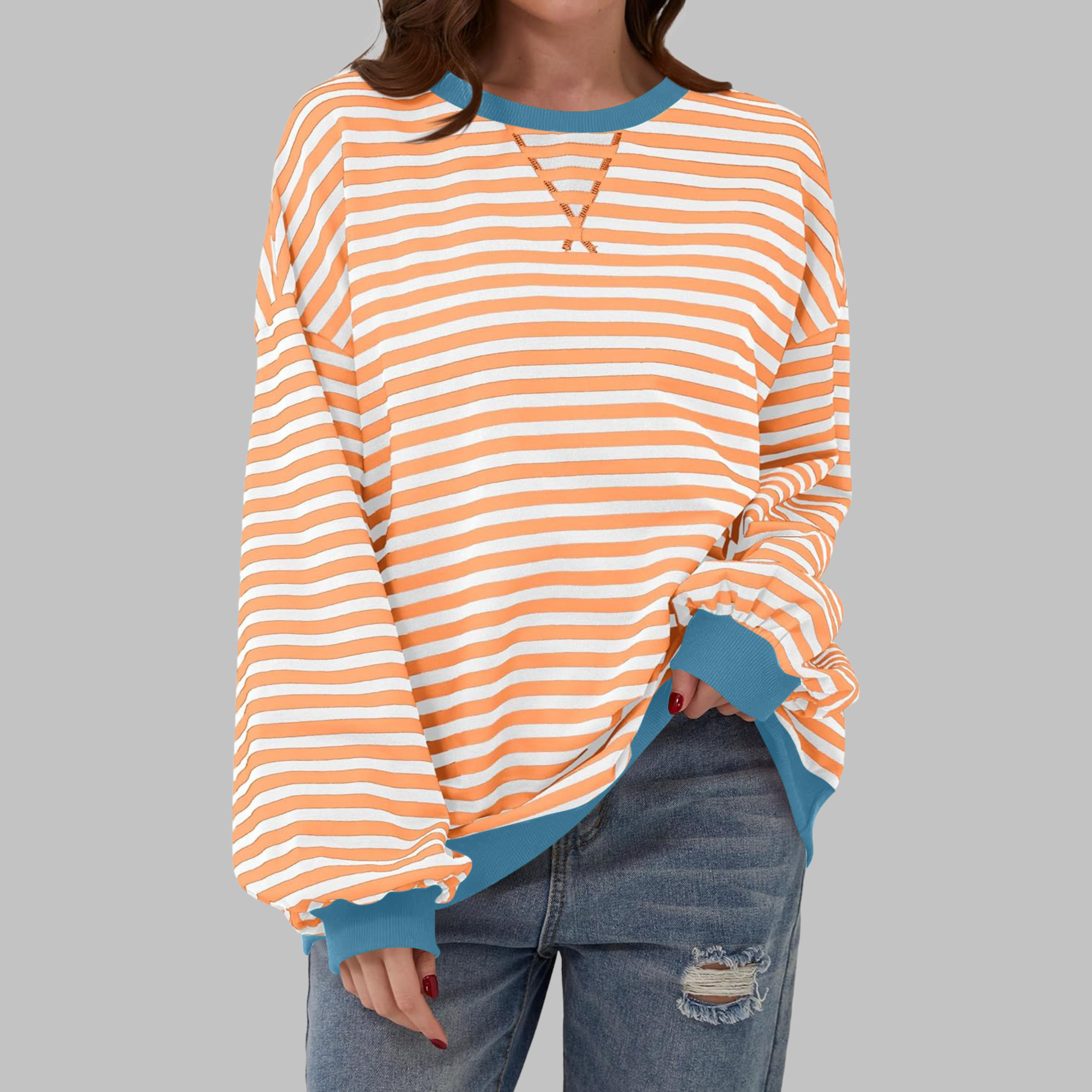 Selenne - Casual Long Sleeve Striped Sweatshirt
