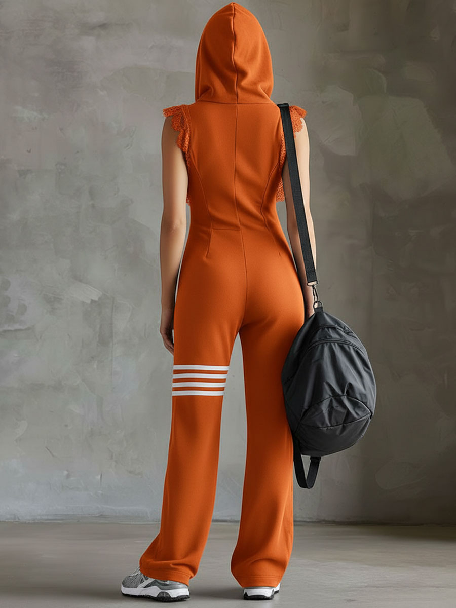 Evira - Retro Sports Jumpsuit with Hood and Stripes