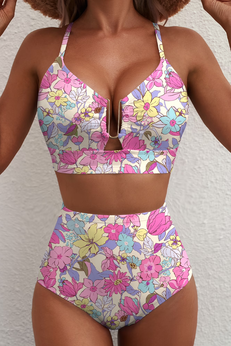 Margie - Floral High Waist Tummy Control Bikini Set