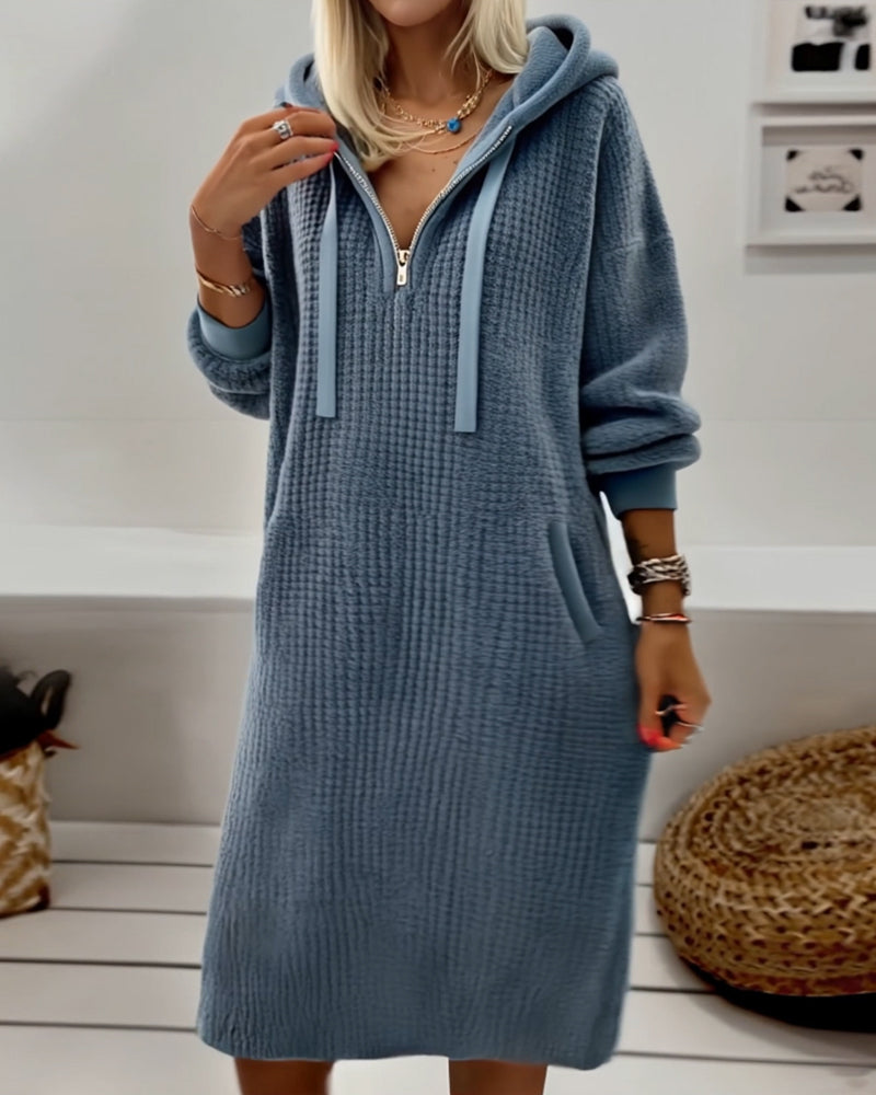Kailyn – Cozy Hooded Honeycomb Knit Fleece Dress