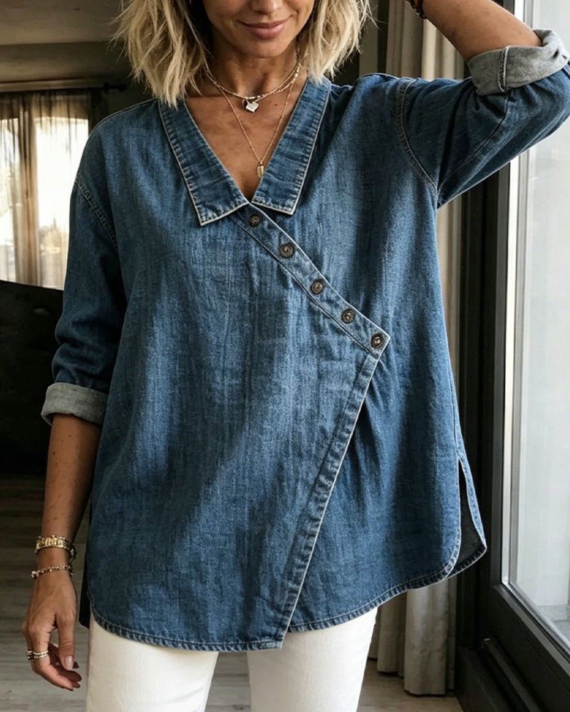 Veronica - Denim Button-Up Blouse