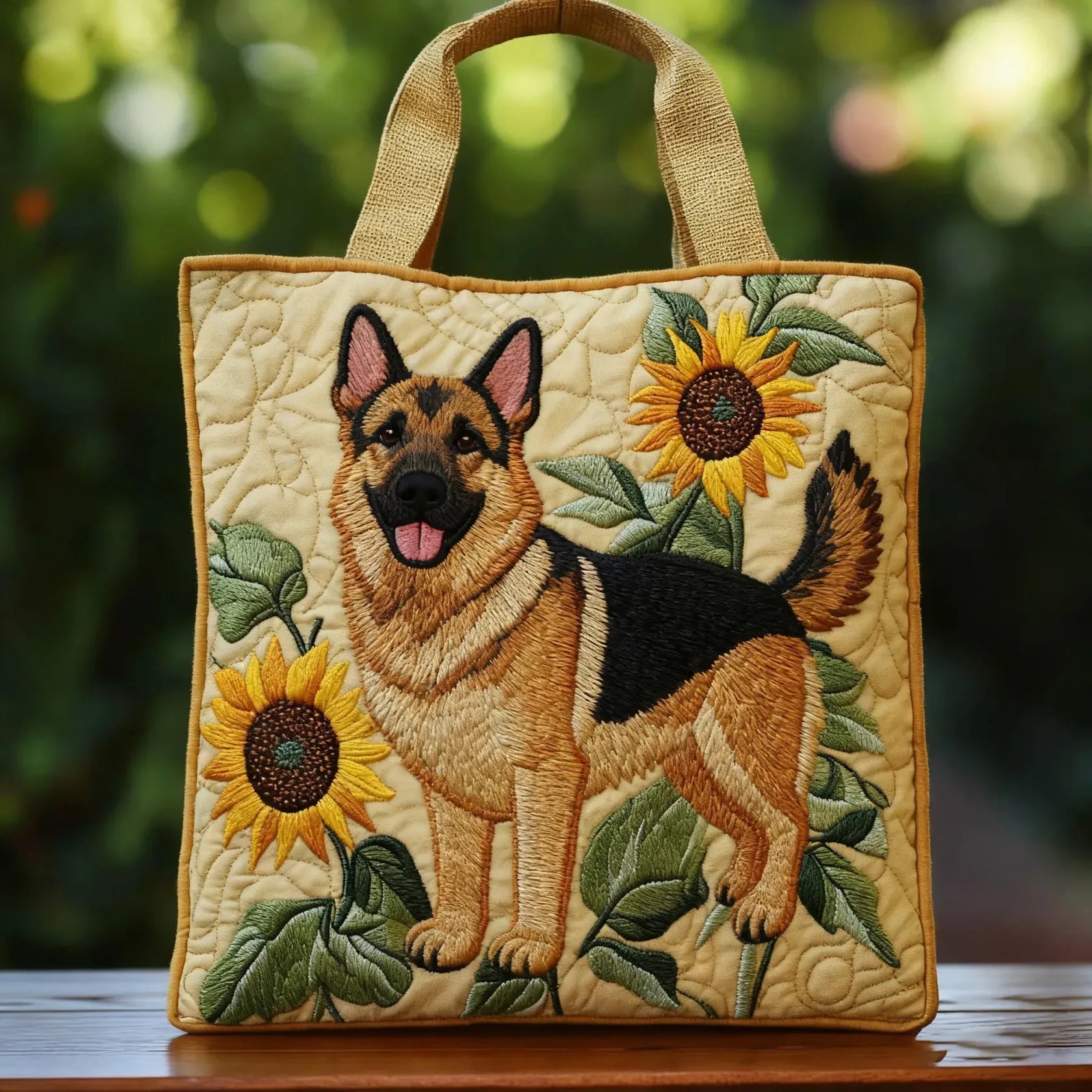 Twila – Floral German Shepherd Handmade Tote Bag