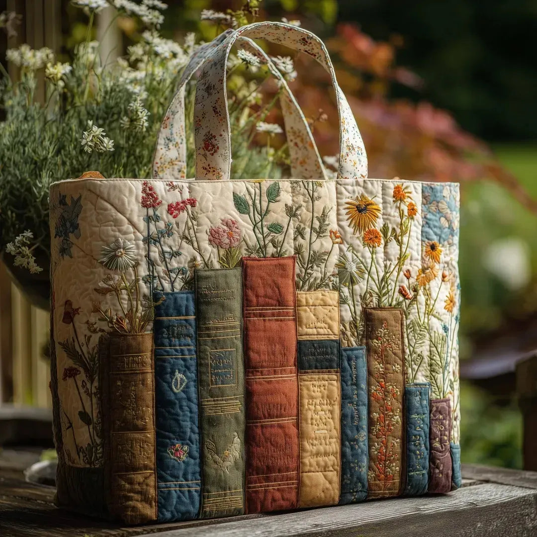 Toffee – Books and Flowers Handmade Quilted Tote Bag