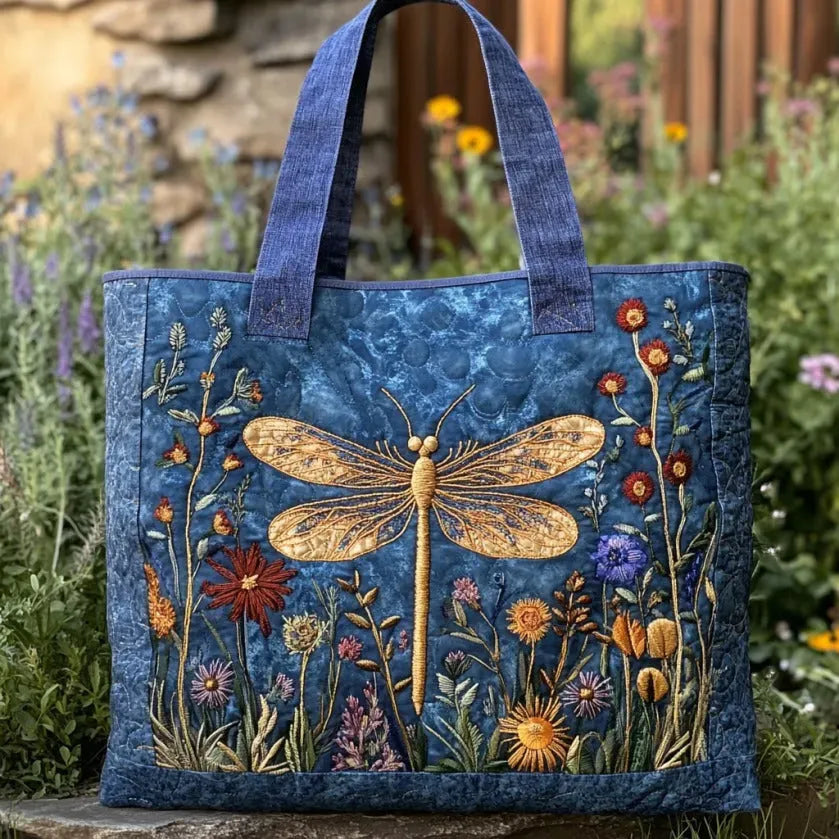 Caramel – Golden Dragonfly Quilted Tote Bag