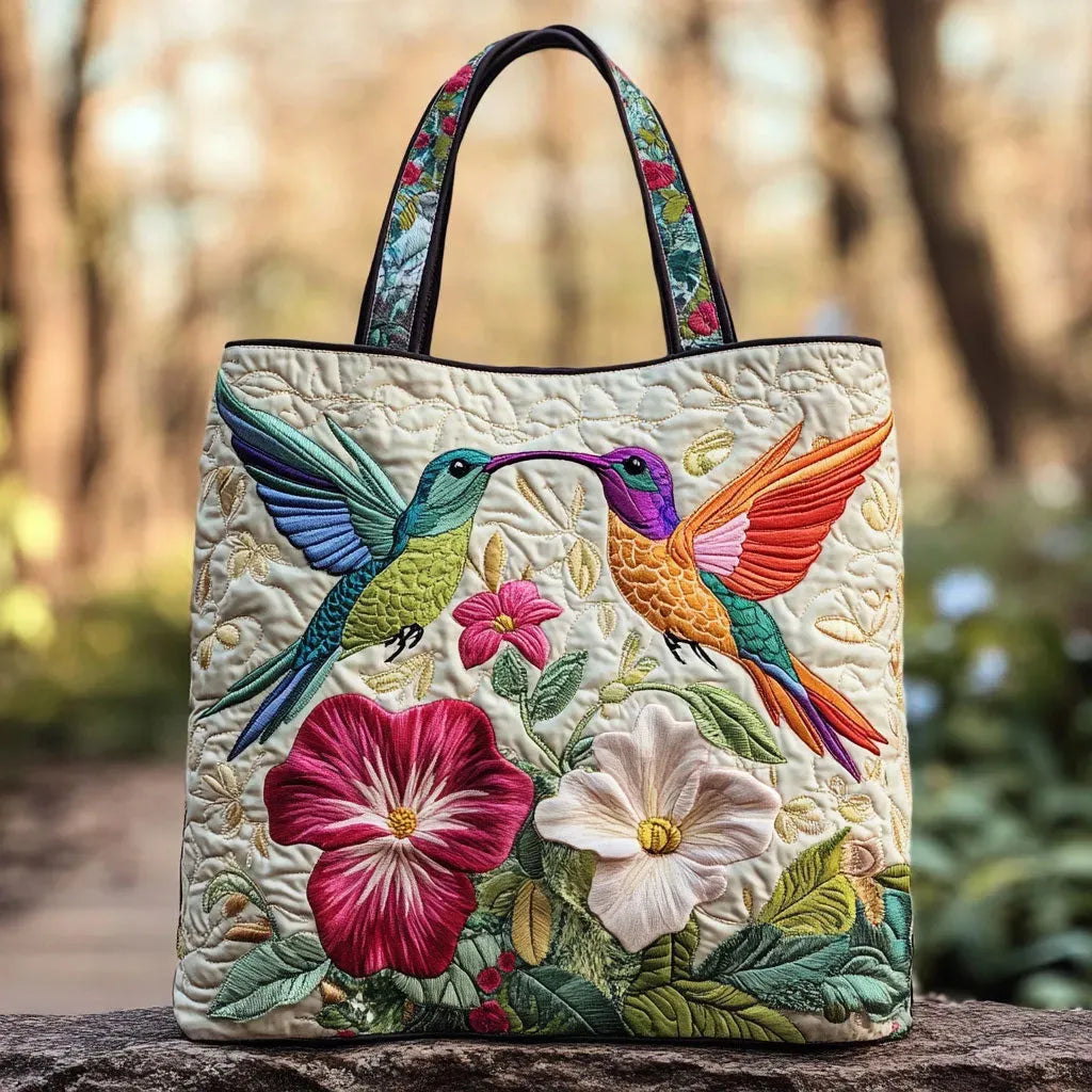 Belle – Hummingbird and White Flowers Quilted Tote Bag