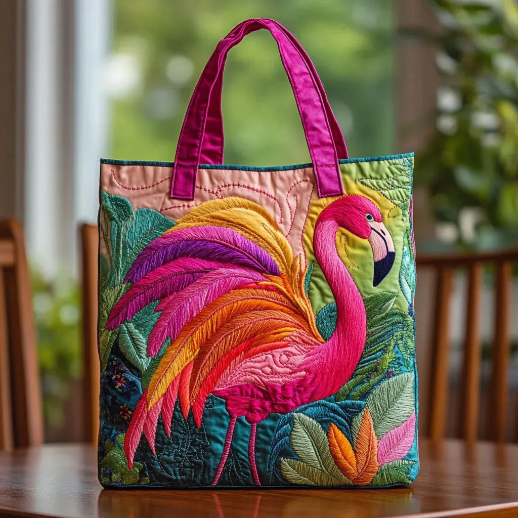 Clementine – Rainbow Flamingo Quilted Tote Bag