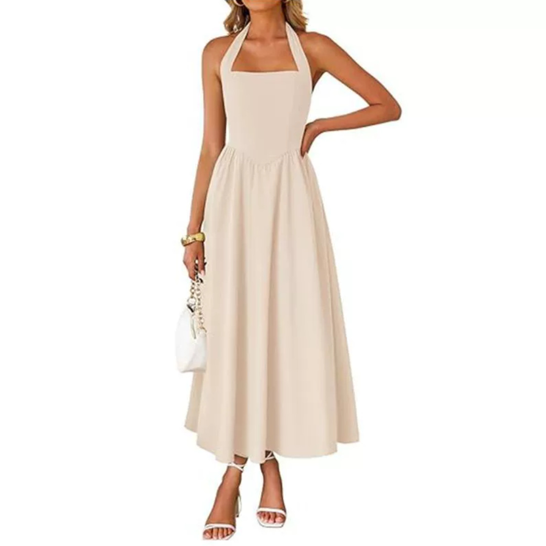 Keira - Sleeveless Halter Ruched Pocket Dress