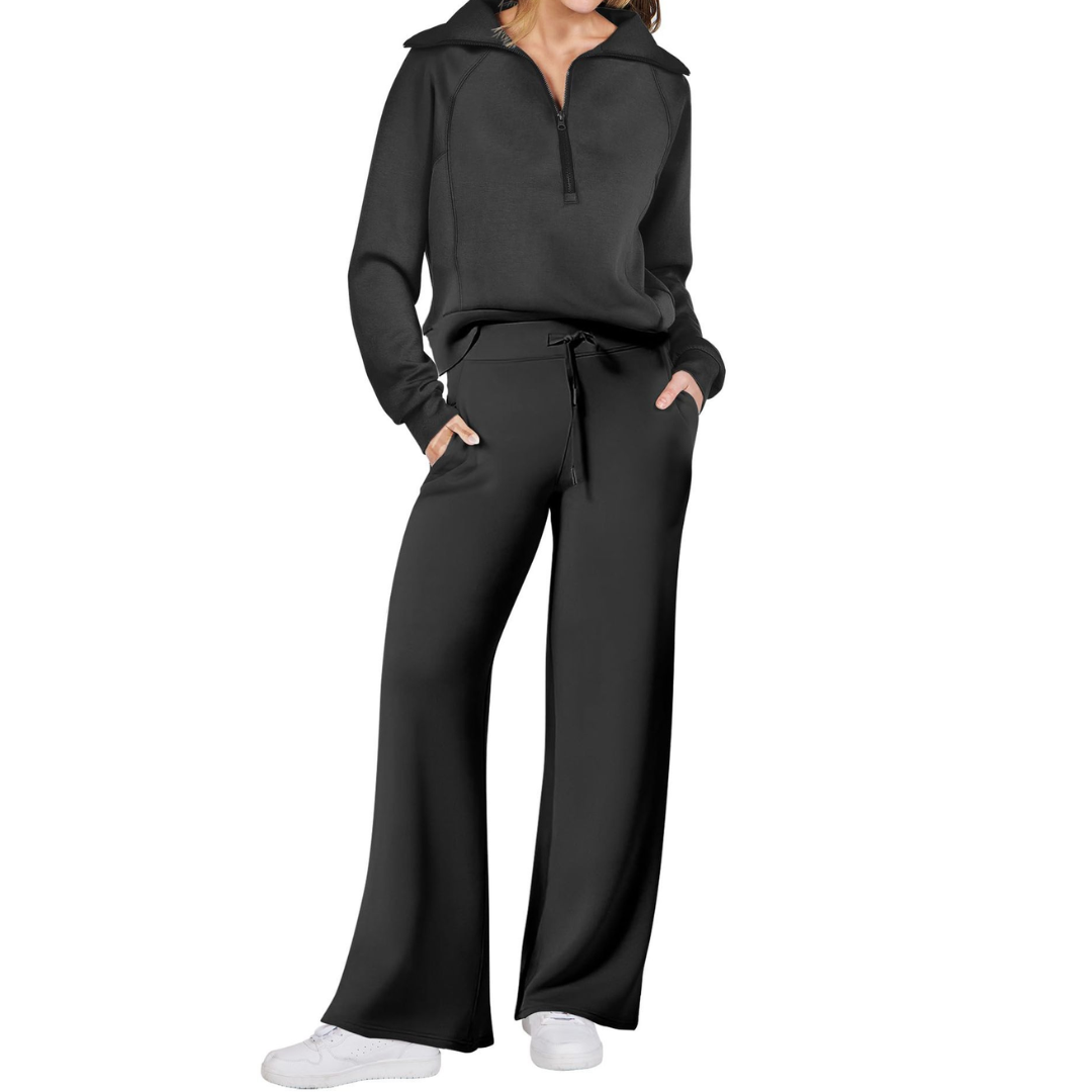 Hazel - Cozy Zip-Up Wide Leg Sweatsuit Set