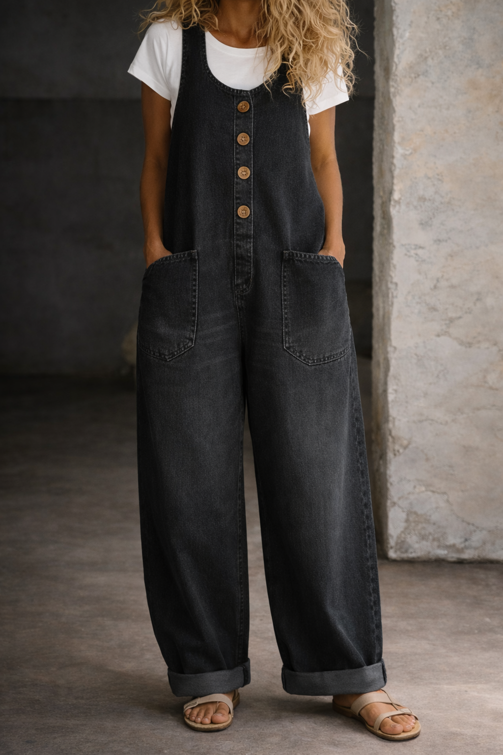 Britney - Vintage Washed Cotton Denim Overalls