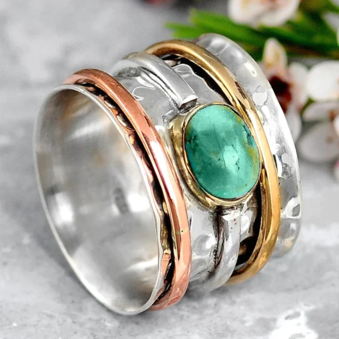 Jean - Vintage Gold and Silver Ring with Turquoise