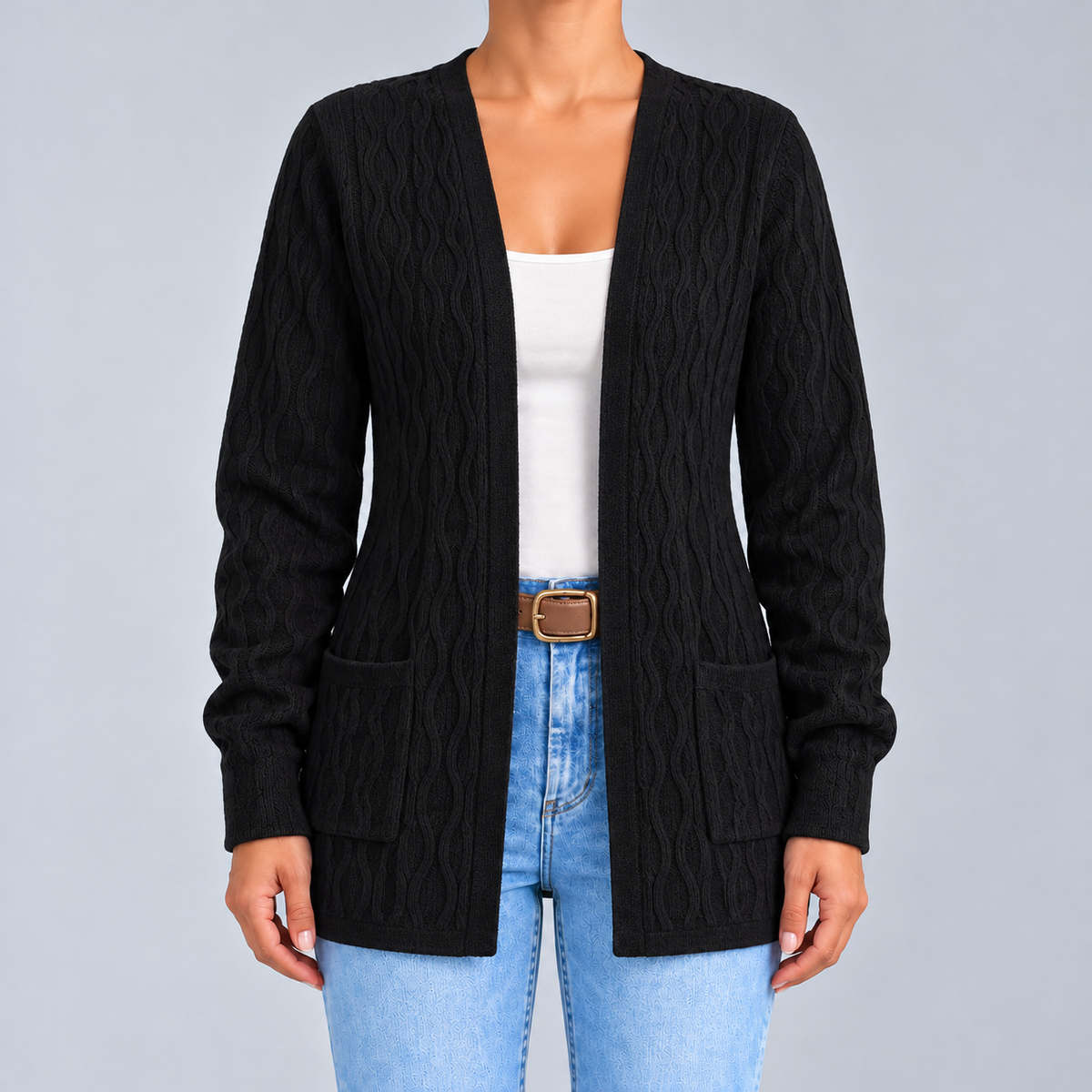 Skylar – Textured Open-Front Cardigan with Pockets