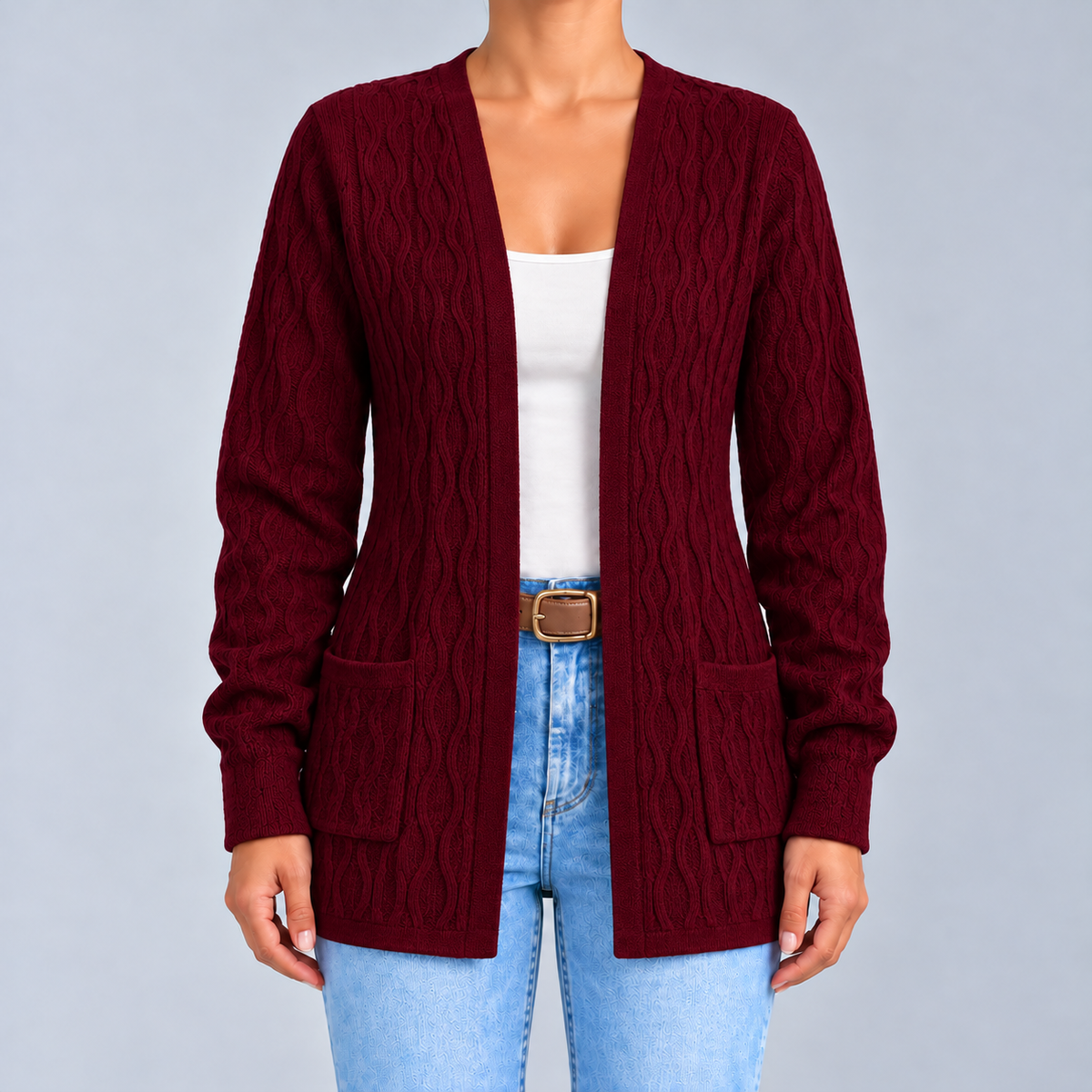 Skylar – Textured Open-Front Cardigan with Pockets