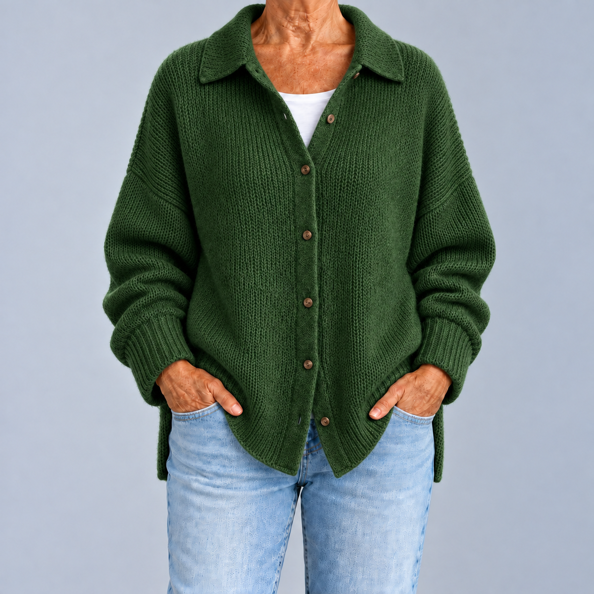 Allison – Oversized Shirt-Collar Knit Cardigan