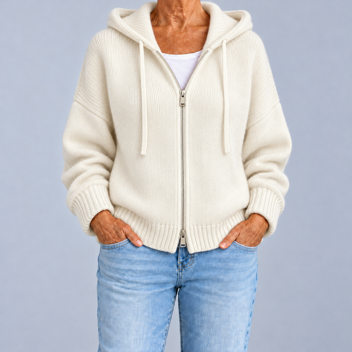 Aubrey – Zip-Up Hooded Knit Cardigan