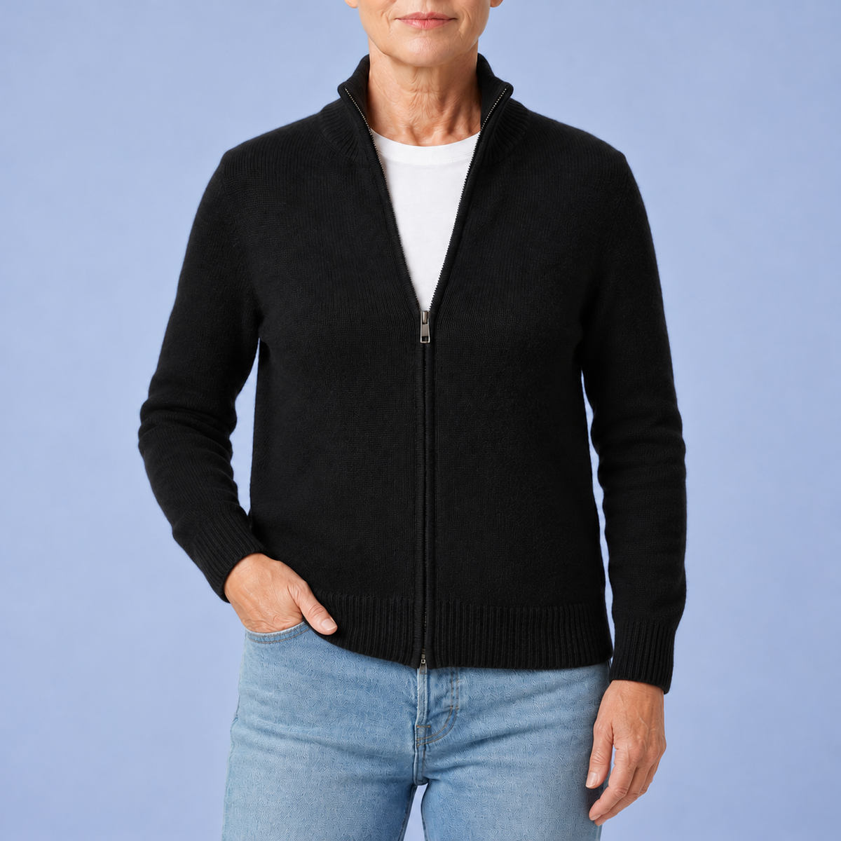 Arya – Merino Wool Blend Zip-Up Cardigan