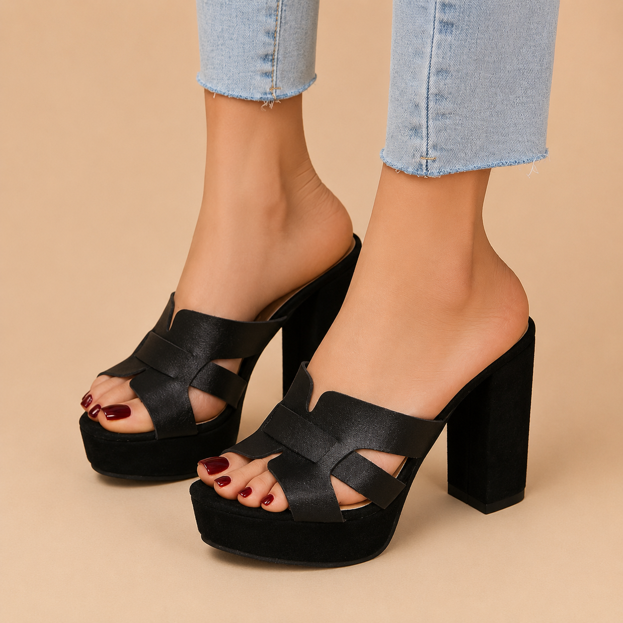 Scarlett - Black Platform Block Heels