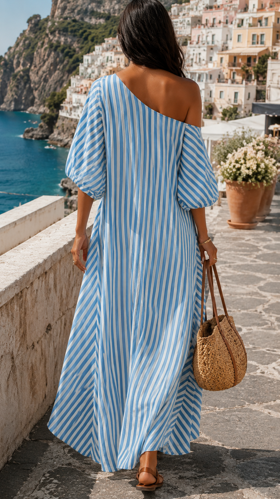Vanessa - Striped Asymmetric Maxi Dress