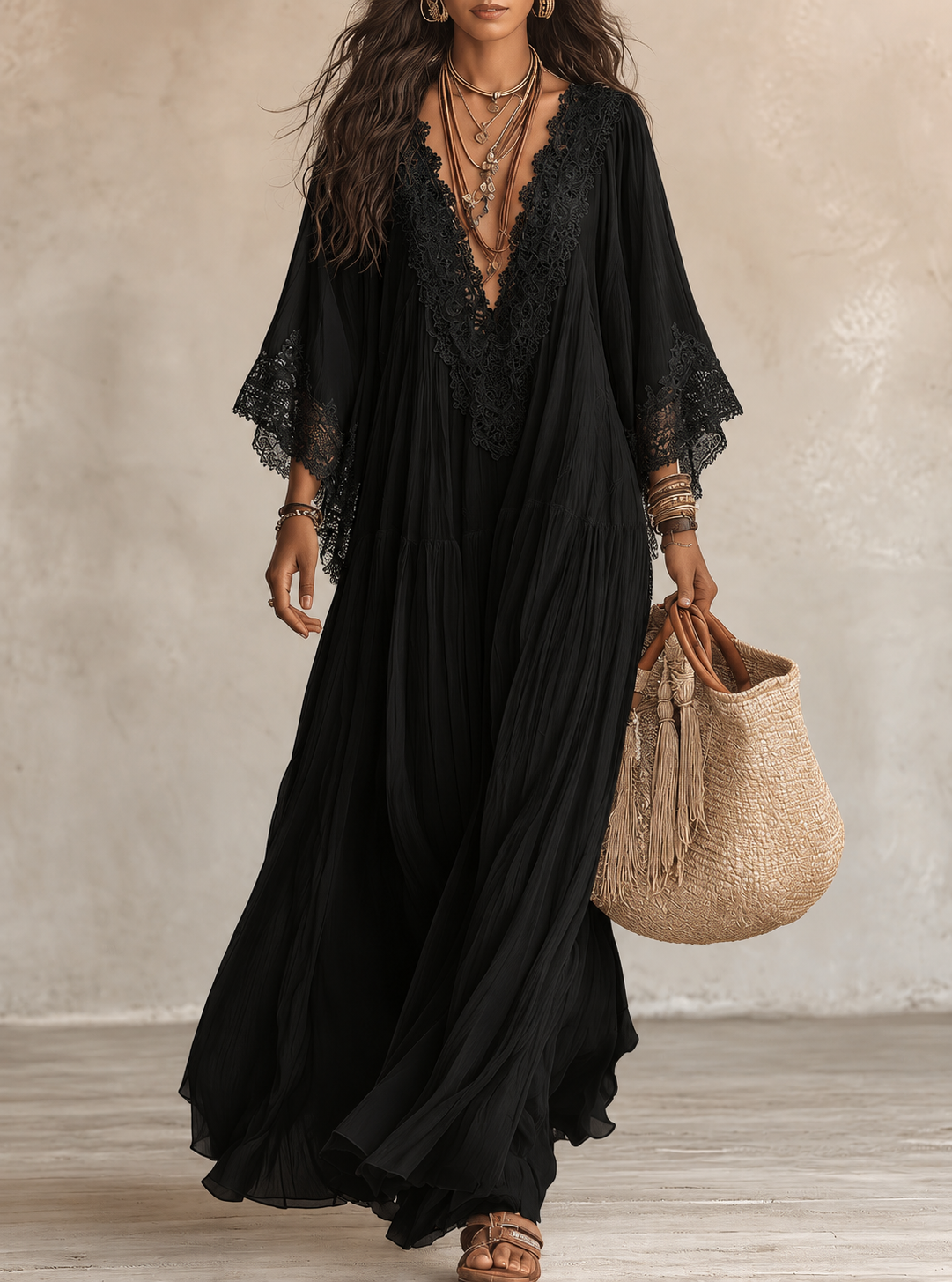 Hadley – Ivory Chiffon Lace Maxi Dress