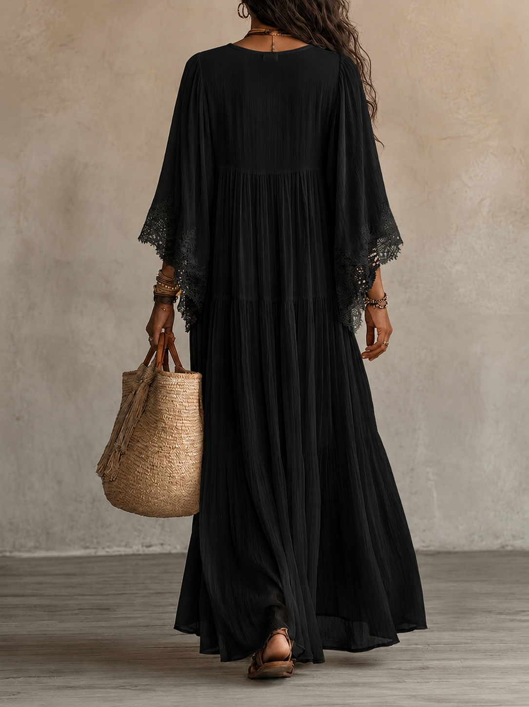 Hadley – Ivory Chiffon Lace Maxi Dress