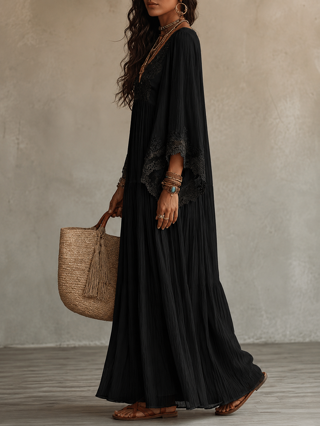 Hadley – Ivory Chiffon Lace Maxi Dress