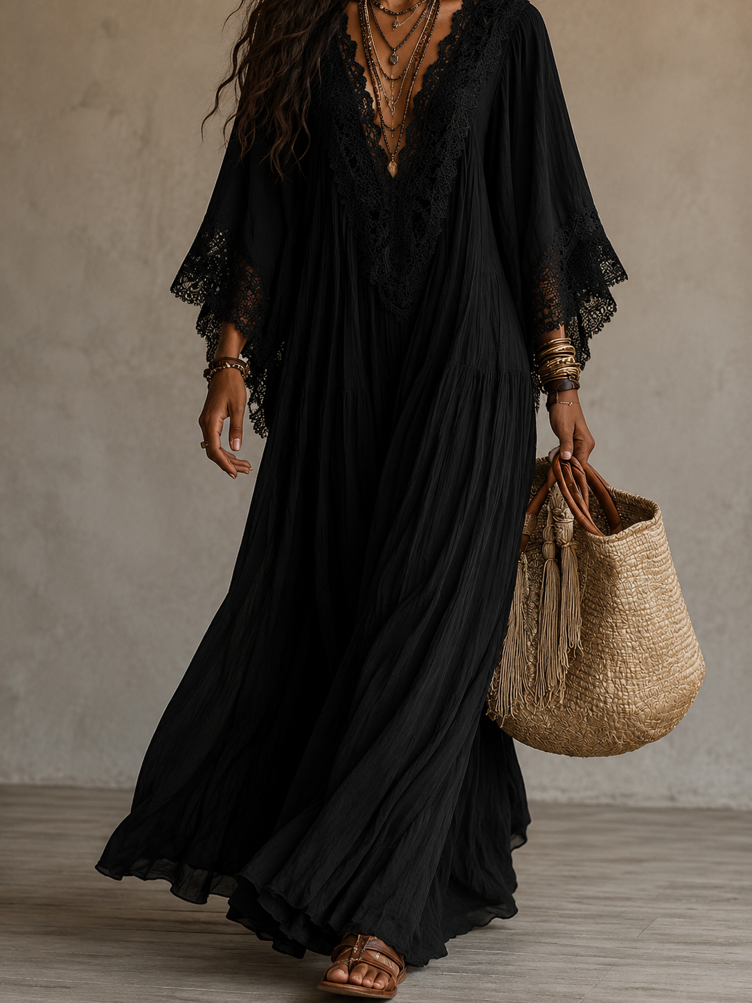 Hadley – Ivory Chiffon Lace Maxi Dress