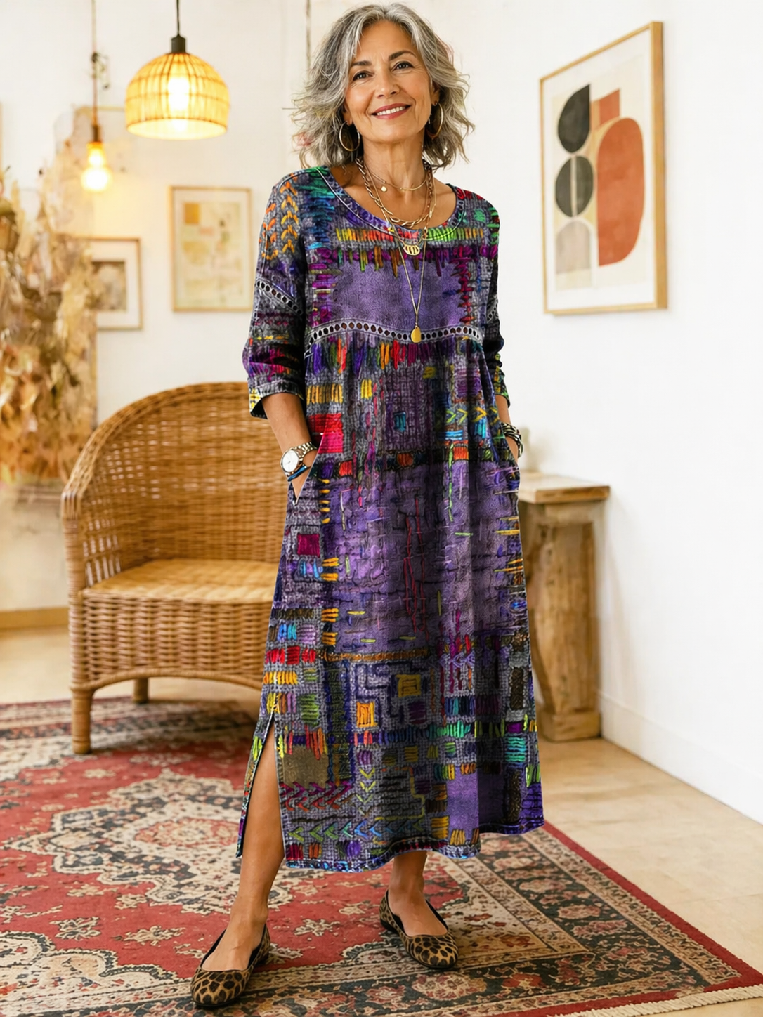 Ruby - Denim Dress with Ethnic Patchwork