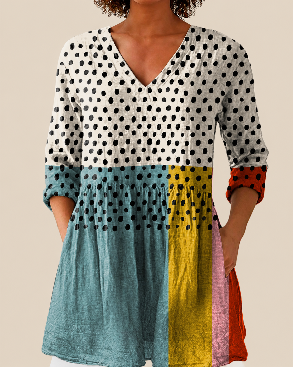 Molie - Long Blouse with Bold Pattern