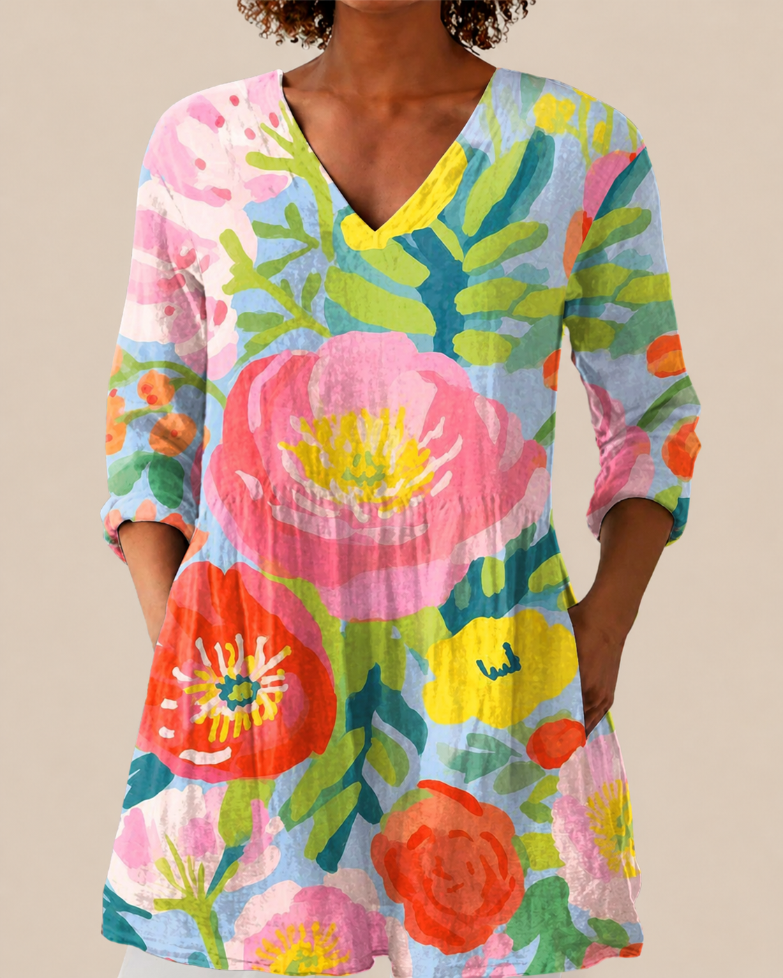 Ava - Long Blouse with Bold Pattern