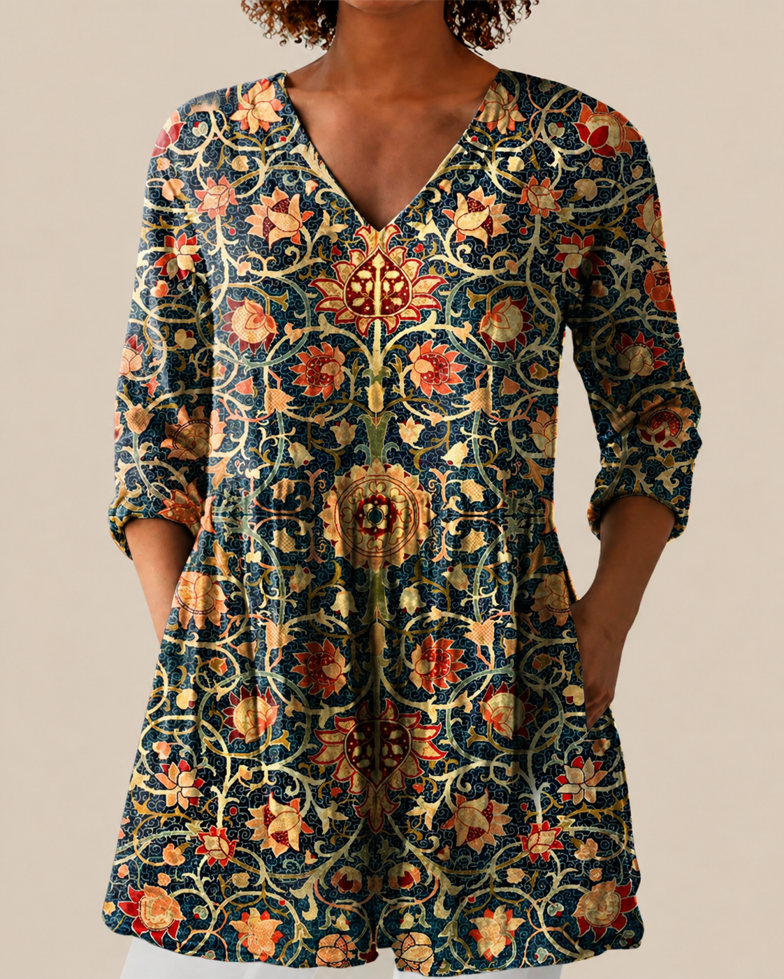 Hendra - Long Blouse with Bold Pattern