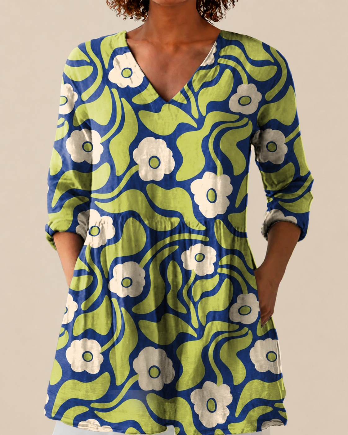 Maya - Long Blouse with Bold Pattern